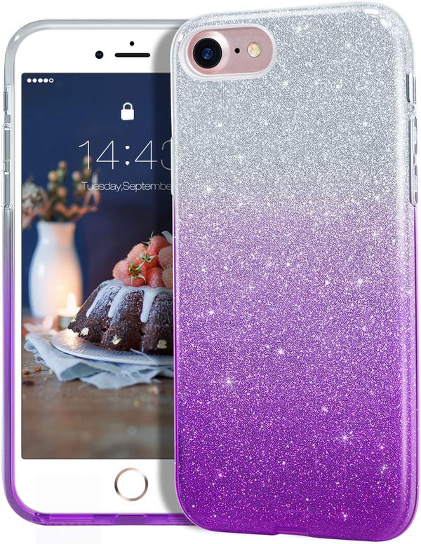 MATEPROX Compatible with iPhone SE 2022 Case, Glitter Bling Sparkle Cute Girls Women Protective Case, Gradient Purple