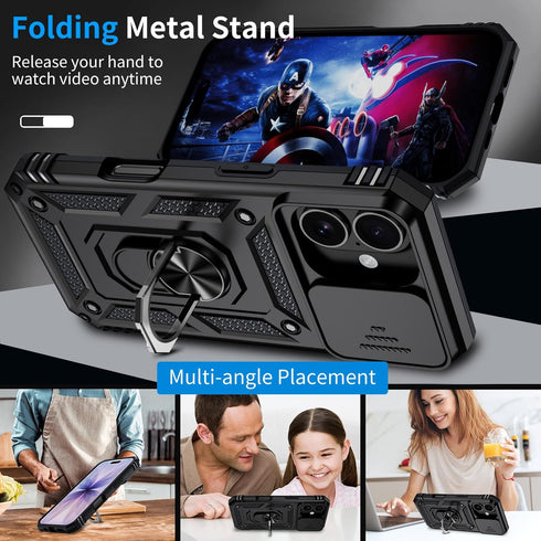 Muntinfe 17 17 6.3 inch, for iPhone Case with HD Screen Protector & Slide Camera Cover & Rotated Ring Kickstand