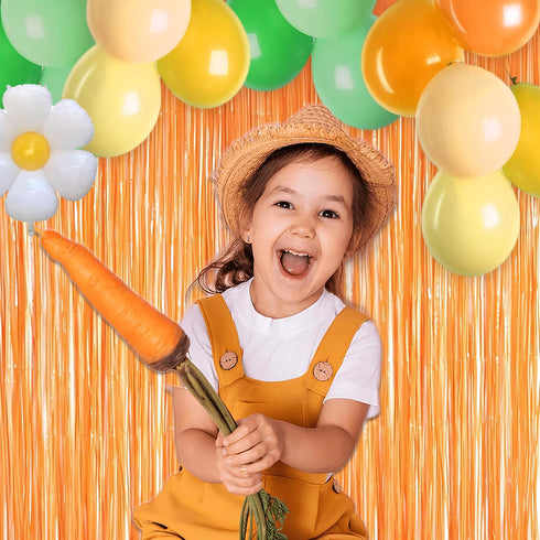 Orange Tinsel Curtain Party Backdrop - GREATRIL Foil Fringe Streamers for Fall/Thanksgiving/Birthdays Decorations