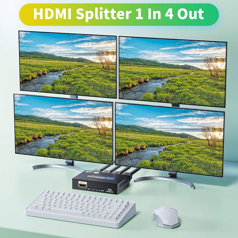 HDMI Splitter 1 in 4 Out 4K 30Hz, BolAAzuL HDMI Duplicator Adapter - 1 to 4 Output Simultaneously- for 4 Displays, Support Full HD 1080P 3D HDCP 1.4 for PS3, PS4, Blu-Ray DVD Player, Projector