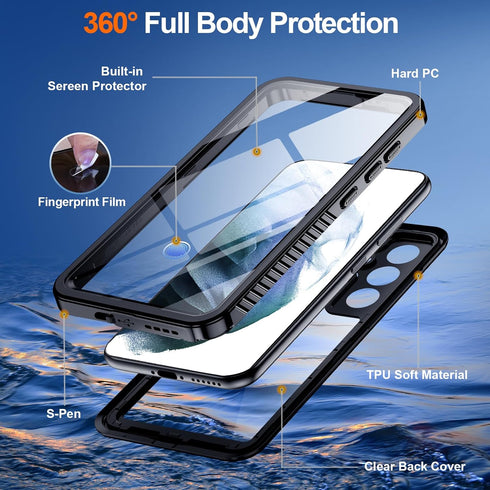 Hualele Galaxy S21 Plus Case, Rugged Full Body Heavy Duty Protective IP68 Waterproof Underwater Cover with Built-in