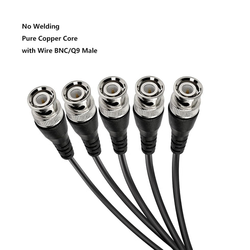 MEIRIYFA BNC Pigtail Cable Bare Wire, BNC Male Coaxial Connector Extension Plug with Open End Wire for CCTV Camera Terminal Adpater (5pcs BNC Male)