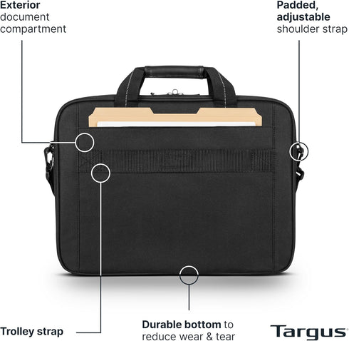 Targus Ergonomic Slim Briefcase - Spacious Laptop Messenger Bag with Foam Padding