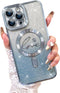 Fiyart iPhone 12 Pro Max Case - Blue Magnetic Glitter, Love Heart Plating, Clear, Shockproof, MagSafe Compatible, 6.7"