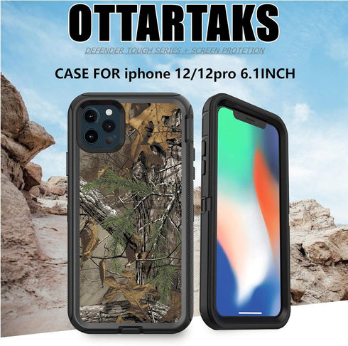 Compatible for iPhone 12/12 Pro Case with Screen Protector, 3-Layer Full Body Shockproof Rugged Camo Protective Case