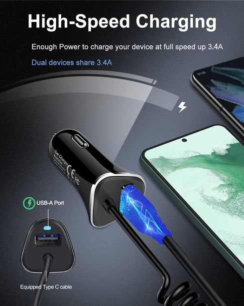 AILKIN USB C Car Charger for Samsung Galaxy, Cigarette Lighter Adapter for iPhone 16 Pro Max, Type C Car Charger