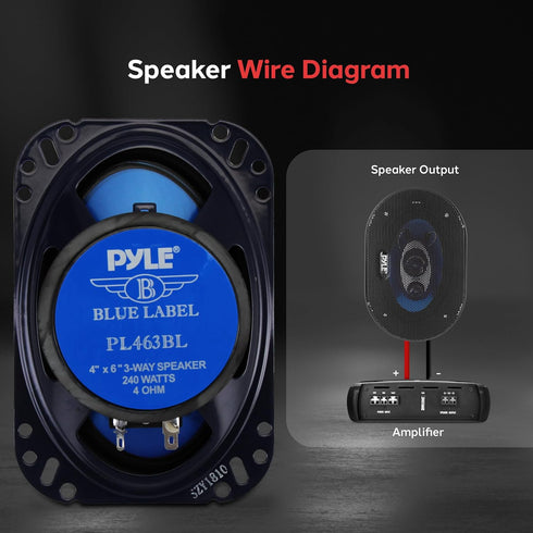 Pyle 4'' x 6'' Three Way Sound Speaker System, Pro Mid Range Triaxial Loud Audio 240 Watt per Pair
