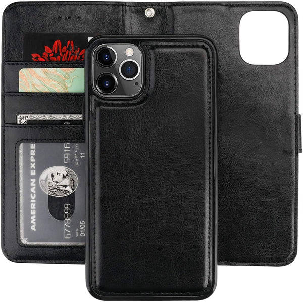 Bocasal Wallet Case for iPhone 11 Pro Max, Black, with Card Holder, PU Leather, Magnetic Detachable Kickstand,