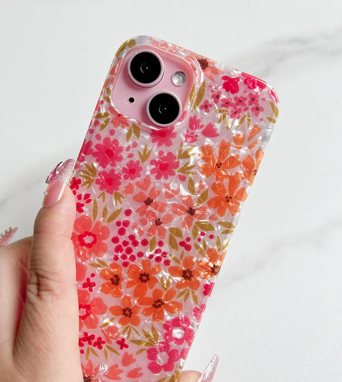 Qokey Cute Flower Case for iPhone 14/13, Shell Pattern Soft Bumper Lightweight Slim Fit TPU Shockproof (Pink Floral)