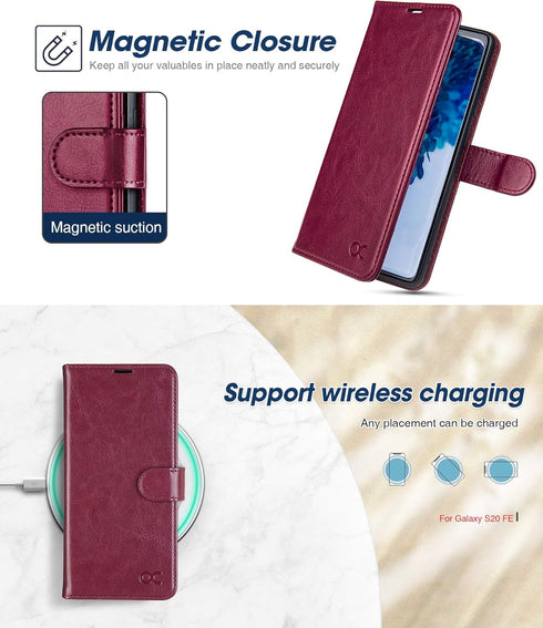 OCASE Compatible with Samsung Galaxy S20 FE 5G Case - PU Leather Flip Wallet with Card Holders, Stand, Tempered Glass
