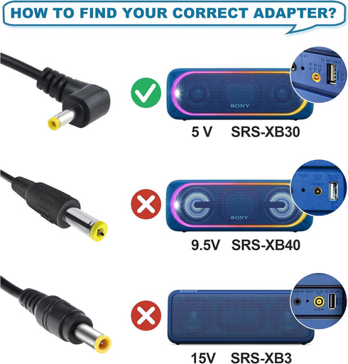 PwrON 5V AC DC Adapter Replacement for Sony SRS-XB30, SRS-XB41, RDP-M5iP, RDP-M7iP, SRS-A1, SRS-A212, SRS-A3, SRS-M50,