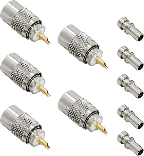 PL 259 Connectors, 5-Pack UHF Male Solder Connector Plug with Reducer, Teflon Material for RG59, RG8, RG8x