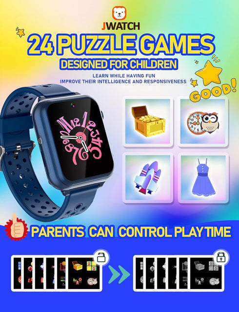 Kids Smart Watch Phone SOS with 10 Stories, 24 Puzzle Games, Alarm Clock - Toys for Ages 6-12 Boys Girls