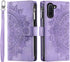 Asuwish Wallet Phone Case for Samsung Galaxy Note 10 5G - Mandala Flower, Zipper Card Holder, Tempered Glass, Purple.
