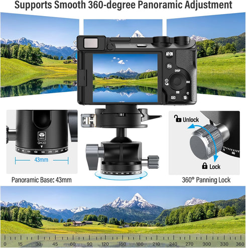 SIRUI Quick Release System Low Profile Tripod Head, 360° Panoramic Metal Ball Head Mount for Monopod, DSLR, Max Load