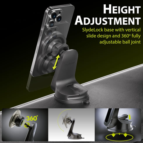 Bracketron MagAlign Magnetic Windshield Dashboard Cell Phone Mount, Compatible with Apple MagSafe and All Phones,
