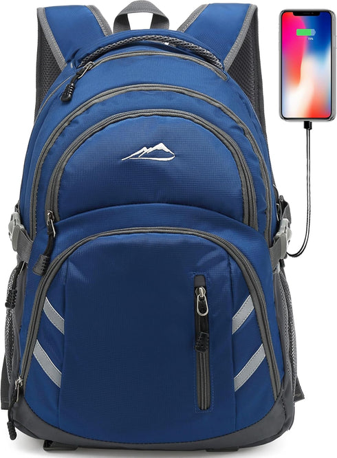 ProEtrade Extra Large Backpack for College, Fits Laptop Up to 17 inch, USB Charging Port, Anti-theft, Blue