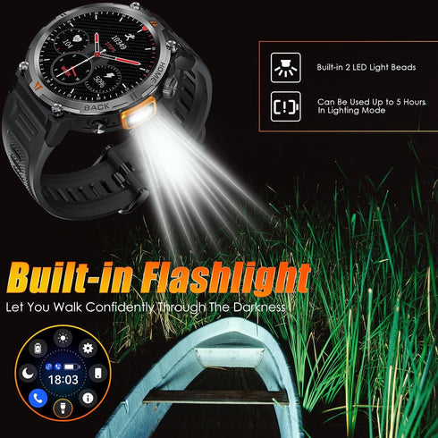 EIGIIS Military Smart Watch for Men, Tactical Rugged with Bluetooth Call, 1.45'' Big Screen Fitness Tracker,