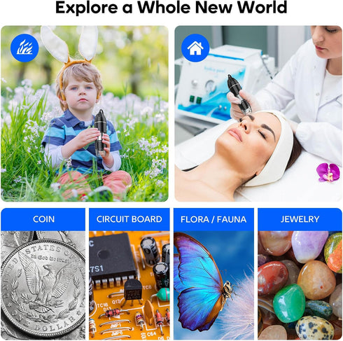 USB Digital Microscope, 50x-1600x Magnification Handheld, 1440P HD with 8 LED Lights, Portable for iOS and Android