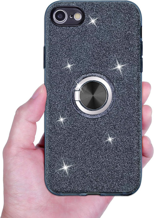 Wisdompro Case for iPhone SE 2022/2020, Cute Glitter Bling Sparkly Case with Ring Stand