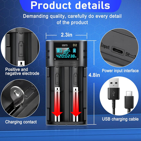 Swanlake 18650 3.7V 18650,26650,21700,18500,18350,16650 1.2V LiFePO4 Battery Charger,LCD Display Charger for Li-ion