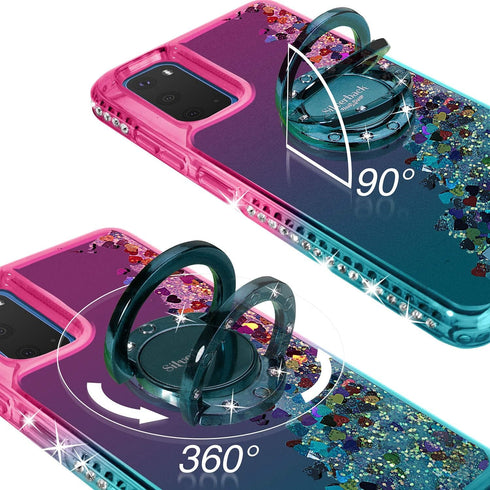 Silverback Moving Liquid Holographic Glitter Case for Galaxy S20, Girls Women Bling Ring Stand Slim Case - Green