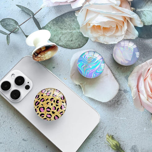 Ksadiye Clear Phone Grip with Expanding Kickstand,Cell Smartphones Collapsible Stand Pink White Heart Design for Phone