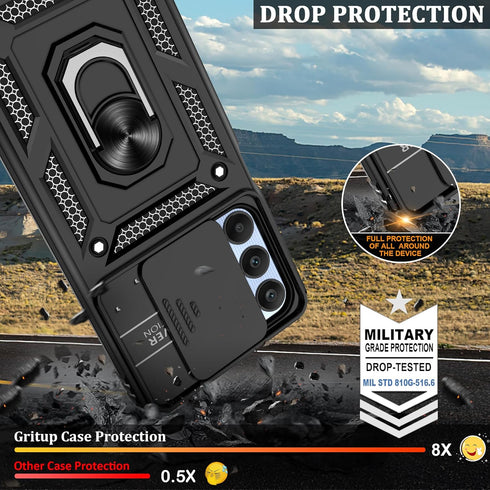Samsung Galaxy A25 5G Case with Slide Camera Cover & Screen Protector*2, 360° Rotating Ring Kickstand, Military Grade