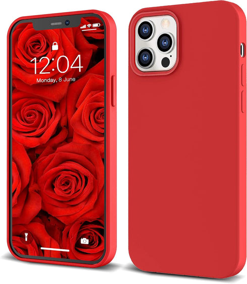 IceSword iPhone 12 Pro Max Case, Red Liquid Silicone Shockproof Cover, Cute Gel Rubber Drop Protective 6.7"