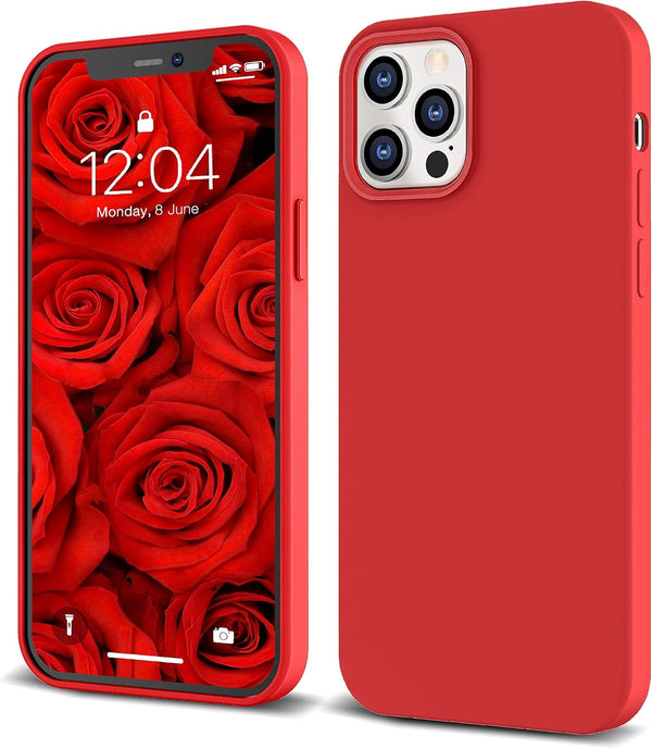 IceSword iPhone 12 Pro Max Case, Red Liquid Silicone Shockproof Cover, Cute Gel Rubber Drop Protective 6.7"