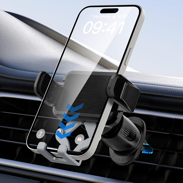 Phone Mount Holder for Car Vent, 2023 Upgraded Aluminum Gravity Car Phone Holder Mount for iPhone 15 Pro Max 14 13