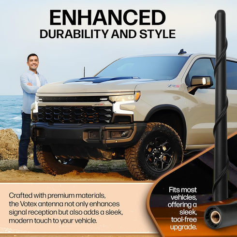 Votex 8" A296 Universal Short Rubber Black Antenna Kit - Flexible, Durable, Enhanced Signal Reception, Copper Coil