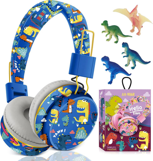 QearFun Dinosaur Headphones for Boys Kids, Bluetooth Headphones with Microphone & 3.5mm Jack, Adjustable Headband for