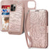 CASEOWL Detachable Wallet Case for iPhone 13 Pro Max, Folio Flip Leather Case with RFID Card Holder Strap - Camellia