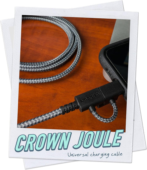 Smartish USB-C/Lightning Cable, Crown Joule, 6 Foot Fast Fabric Wrapped Charging Cable, Apple MFi Certified, Black