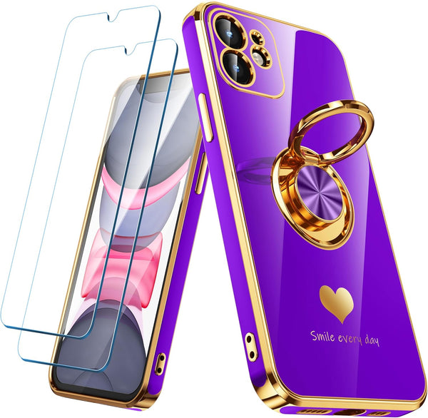 Nonional Compatible for iPhone 11 Case with 2 Pack Screen Protector, 360 Rotatable