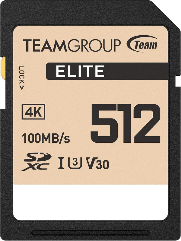 TEAMGROUP Elite 512GB UHS-I U3 V30 UHD Memory Card, Read Speed up to 100MB/s, Compatible with Canon Sony Nikon
