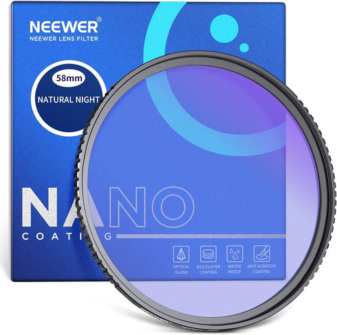 Neewer 58mm Natural Night Filter with HD Neodymium Glass, Light Pollution Reduction for Night City Sky Shots