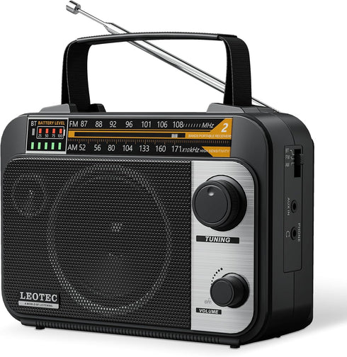 LEOTEC AM FM Radio with Bluetooth - Portable Vintage Transistor Radio, Rechargeable Battery/4 AA Cell Battery