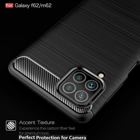 Samsung Galaxy M62 Case, Galaxy F62 Case, Carbon Fiber Texture Design Cover, Shock Absorption, Black