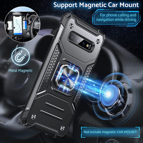 Anqrp Galaxy S10 Plus Case, Military Grade Protective Cover with Enhanced Metal Ring Kickstand, Black