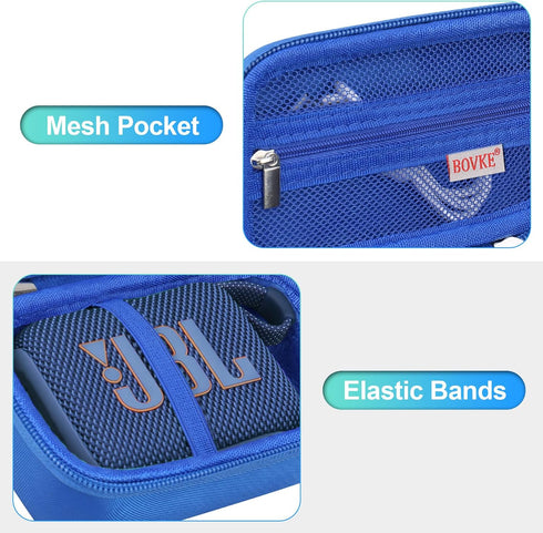 BOVKE Carrying Case for JBL Go 4 Portable Bluetooth Wireless Speaker, Extra Mesh Pocket for Accessories (Blue)