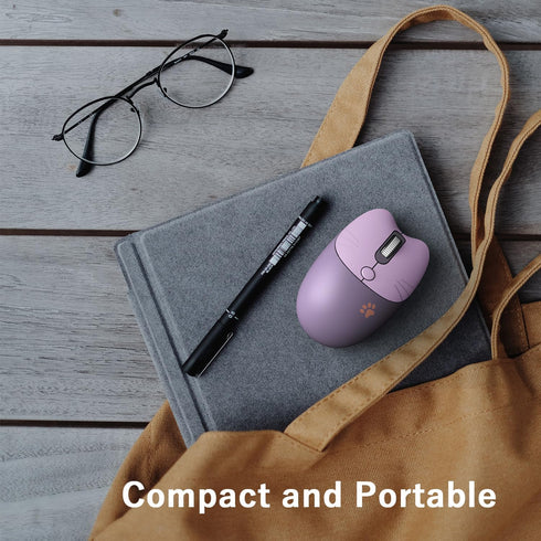 Cute Cat Wireless Silent Mouse, 2.4GHz USB Receiver, 3 Adjustable DPI, Compatible with PC, Laptop, Notebook - Purple