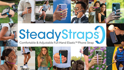 Full-Hand Elastic Phone Strap/Grip, Multi-Position Adjustable with Easy On/Off Secure Hook & Loop Closures, Caribbean