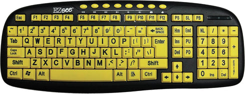 EZSee by DC Large Print Computer Keyboard USB Wired (Yellow Keys, Black Jumbo Print Letters) for Visually Impaired