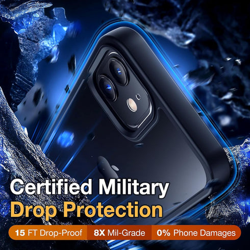 iPhone 12/12 Pro Case, Shockproof Military Grade Protection, Slim Translucent Hard Back, Frosted Black, 6.1''