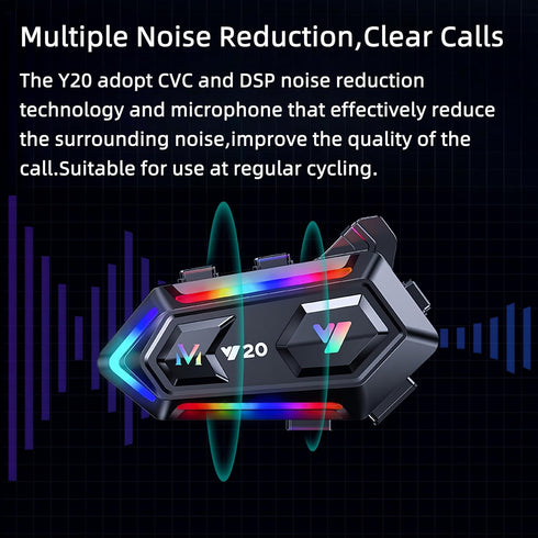 Y20 Motorcycle Helmet Bluetooth Headset, HiFi Sound, Noise Reduction, 1000mAh Battery, Waterproof, Easy Set Up