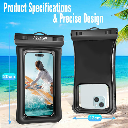 NEPHI IP68 Waterproof Phone Pouch 2 Pack, Adjustable Neck Lanyard, Floating Case for iPhone, Black+White