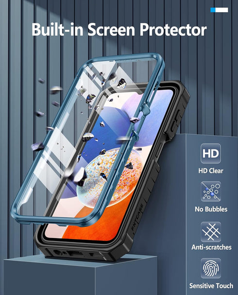 FNTCASE Dual-Layer Protective Case for Samsung Galaxy A14-5G: Shockproof Rugged TPU Cover with Kickstand, Military