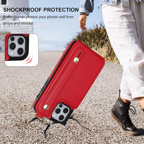 Folosu 12/12 6.1 Inch for iPhone Pro Wallet Case with Card Holder, Hand Wrist Strap Loop Holder Kickstand, RFID